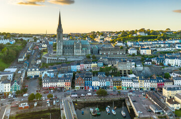 St Colman's Cathedral Cobh Cork Ireland aerial amazing scenery view Irish landmark traditional town 