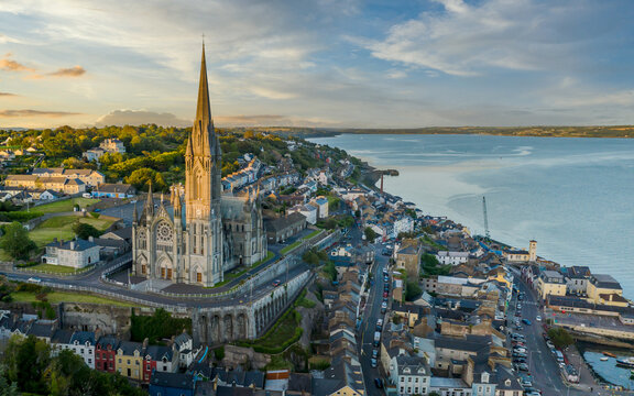 St Colman's Cathedral Cobh Cork Ireland aerial amazing scenery view Irish landmark traditional town 