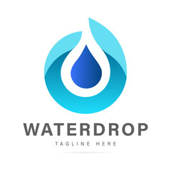 Abstract blue water drop logo,clean droplet sign,aqua business company agency icon.Design template Logotype pure drop symbol from curves liquid lines.Vector isolated illustration on white background
