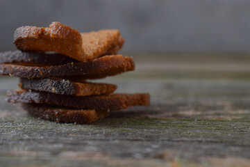 rye breadcrumbs with salt and spices lie on top of each other