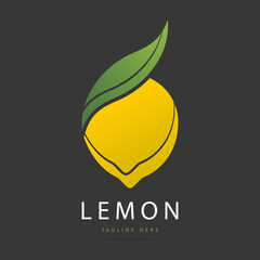 Abstract bright taste fruit citrus yellow lemon logo with green leaf sign.Design template fresh icon,juice concentrate symbol from curved lines.Print for pattern textile fabric.Vector illustration