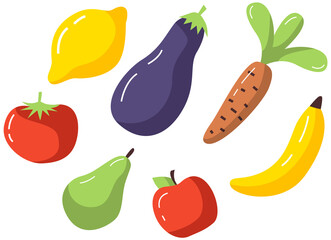 Vegetables and fruits icons set. Creative colorful flat illustrations and concepts for web banners
