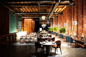 3d render of cafe restaurant
