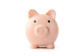 concept of preserving and saving money. piggy bank isolated on white background. muzzle, front view,