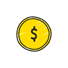 Hand drawn coin isolated on white background. The concept of money, business, making money and so on. Vector illustration