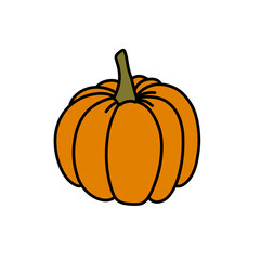 pumpkin doodle icon, vector color line illustration