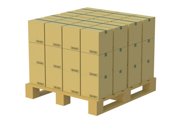 Cardboard boxes for shipping on pallet isolated on white background. 3d render