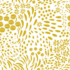 Vector organic seamless abstract background, botanical motif, freehand doodles pattern with stylized flowers, leaves, berries and simple shapes.