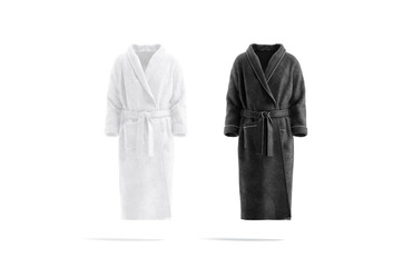 Blank black and white hotel bathrobe mockup set, front view