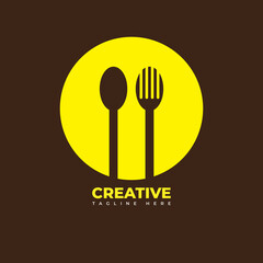 spoon and fork logo, brown green and yellow color. design concepts, logos, logo type elements for templates. EPS illustration