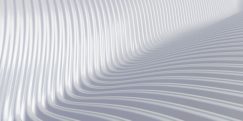 White curve distorted shape Parallel lines White plastic tube texture Modern abstract 3d illustration