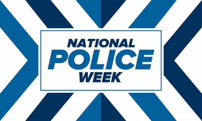 Obraz premium National Police Week in May. Celebrated annual in United States. In honor of the police hero. Police badge and patriotic elements. Officers Memorial Day. Poster, card, banner. Vector illustration