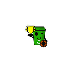 Cute Rubbish Bin Cartoon Character Vector Illustration Design. Outline, Cute, Funny Style. Recomended For Children Book, Cover Book, And Other.