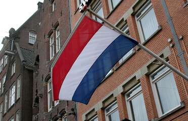 National flag of Netherlands on a building