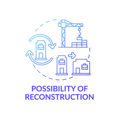 Reconstruction possibility concept icon. Office building idea thin line illustration. Working environment. Changing structure. Increasing work efficiency. Vector isolated outline RGB color drawing