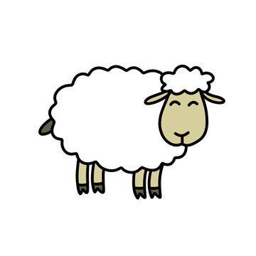sheep doodle icon, vector color line illustration