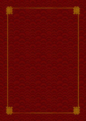 Vector Oriental Background Template, Geometric Red Pattern and Golden Frame, Blank Template.
