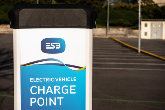 Galway, Ireland - 02.28.2021: ESB electric vehicle charge point for battery operated cars.