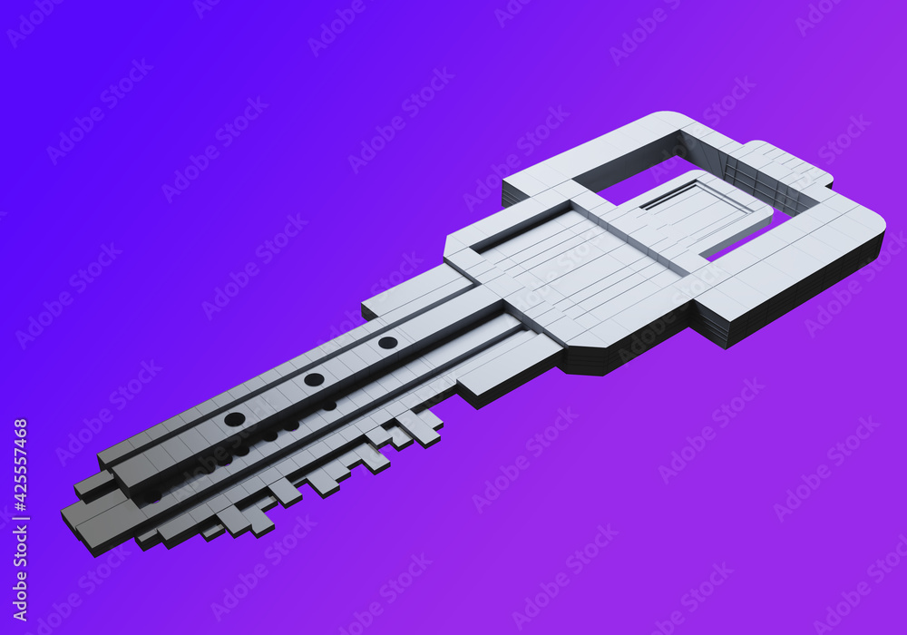 Poster electronic or digital key concept. key of unusual shape as a metaphor for electronic digital signatu