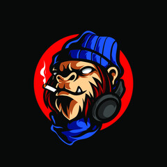 Hipster Monkey Head Mascot Logo