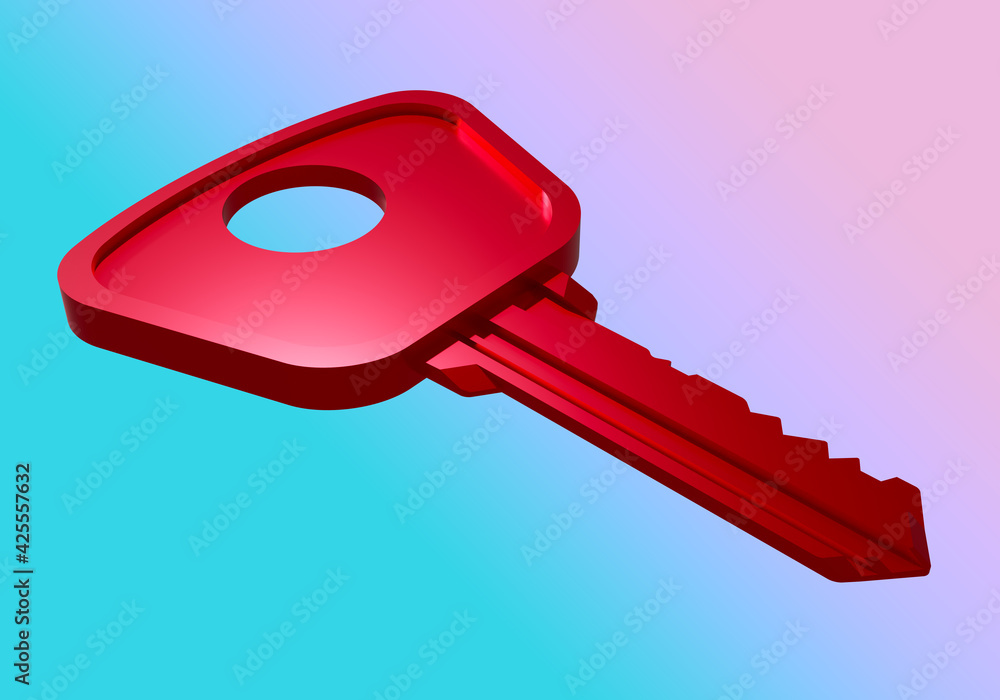 Aufkleber house key 3d illustration. red clue on a light background. key as a symbol of immovability. housing 