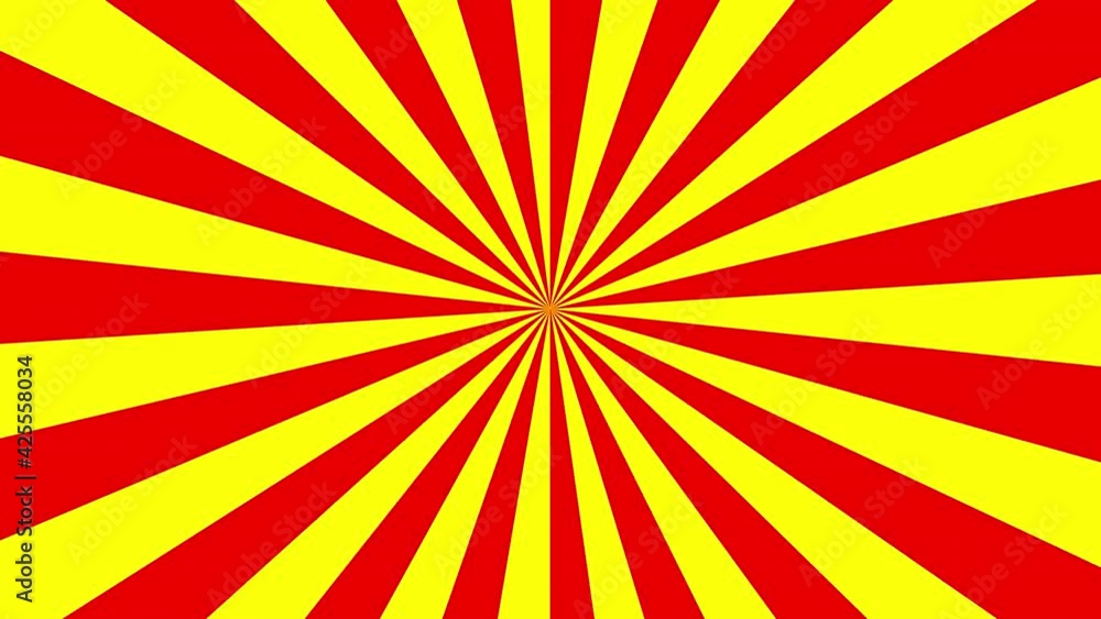 Poster abstract animation of red and yellow sunburst, radial rotating with seamless looping graphic motion 
