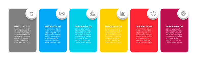Fototapeta premium Business infographic template design with rectangle and circles. Timeline process with 6 steps or options.
