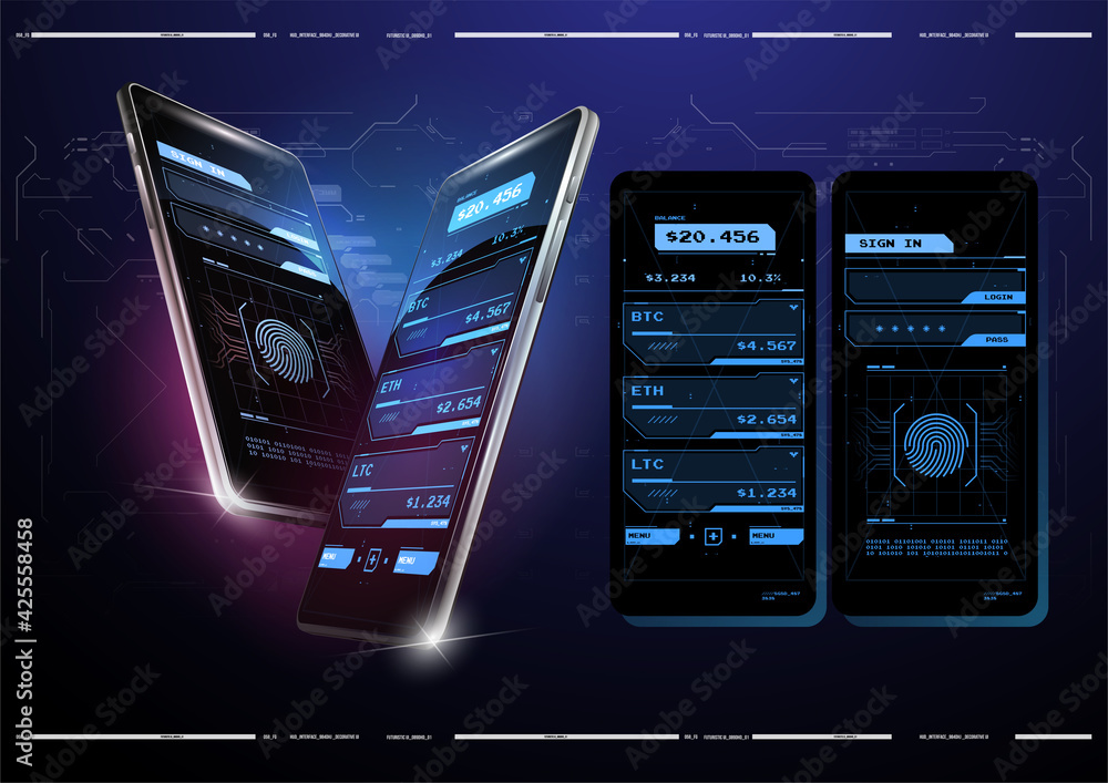 Poster vector crypto wallet ui concept. mobile app infographic template with modern design. crypto online c