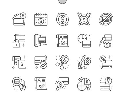 Credit. Payment period. Credit approval. Banking, commerce, finance, budget, accounting and economy. Credit cards. Pixel Perfect Vector Thin Line Icons. Simple Minimal Pictogram