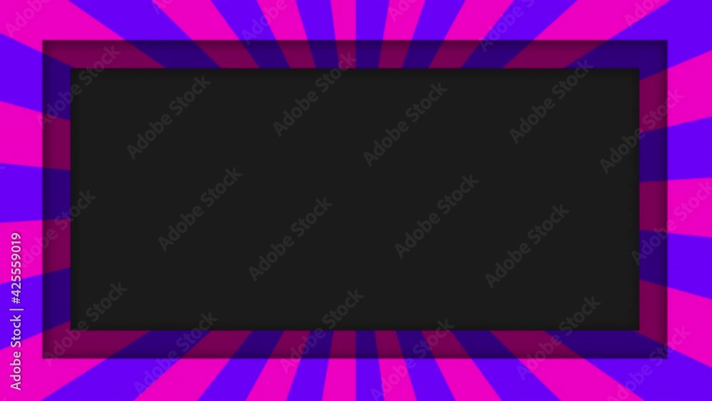 Poster animated pink and purple striped border frame with rotating motion, seamless looping, blank empty sp