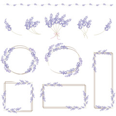 Illustration set with lavender ruled lines and frames.