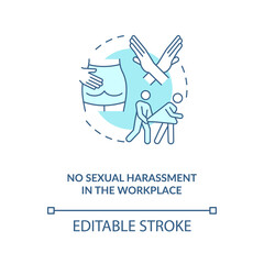Fototapeta premium No sexual harassment in workplace blue concept icon. Stop abuse. Prevent assault on woman. Migrant worker rights idea thin line illustration. Vector isolated outline RGB color drawing. Editable stroke