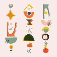 Deurstickers Mid Century Modern Style Shape, 1950s background with vintage colors. Abstract contemporary poster with geometric shapes. Design for wallpaper, background, wall decor, cover, print, card, branding. © Caramela