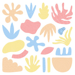 Set of trendy doodle and abstract nature icons on isolated white background. Abstract contemporary modern trendy vector illustration. Vector stock graphics. All elements are isolated. 