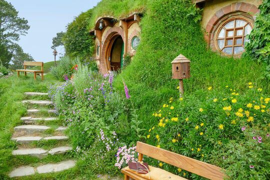 Matamata, Waikato, New Zealand - September 09. 2019: Idyllic scenery at The Shire represented by a region near Matama at the North Island of New Zealand