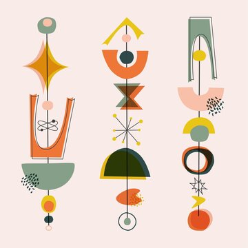 Mid Century Modern Style Shape, 1950s background with vintage colors. Abstract contemporary poster with geometric shapes. Design for wallpaper, background, wall decor, cover, print, card, branding.