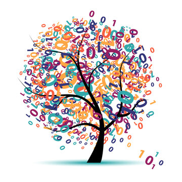 Digital tree logo colorful, code and program
