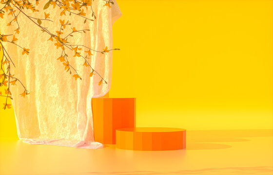 Natural beauty podium backdrop for product display with Spring flower. 3d rendering.