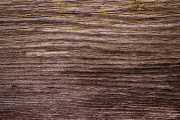 The texture of the old coniferous wood planks darkened with age. Fibers and convolutions are directed with a bend. Vintage background.