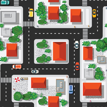 Top view of the city seamless pattern of streets, roads,
