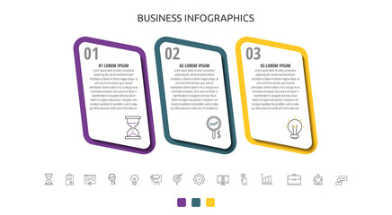 Modern and simple flat vector infographic with three rectangles, steps. Design with marketing for timeline, diagram, workflow layout, presentations, flowchart, info graph, timeline, levels, chart
