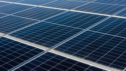 Solar energy. Close up image of a solar power plant producing sustainable electricity and renewable...