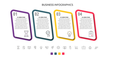 Modern and simple flat vector infographic with 4 rectangles, steps. Design with marketing for timeline, diagram, business, web, banner, flowchart, info graph, timeline, content, levels, chart