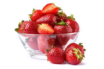 Glass bowl of Fresh strawberry isolated on white background