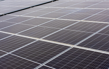Solar energy. Close up image of a solar power plant producing sustainable electricity and renewable...
