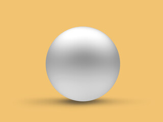 Silver sphere or ball close-up on yellow. 3d illustration 