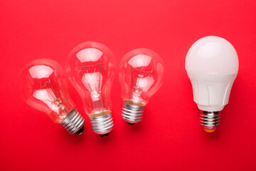 LED lamp with incandescent bulbs on the background. photography led lamp
