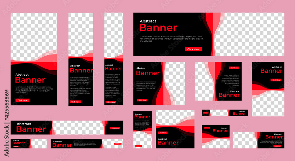 Aufkleber abstract banner design web template set, horizontal header web banner. modern red cover header backg