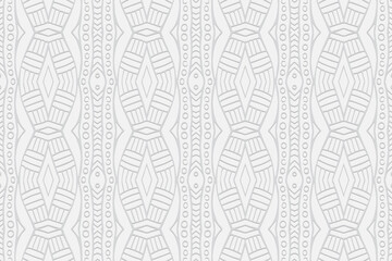 Geometric volumetric convex white background. Ethnic African, Mexican, Indian motives. 3d embossed minimalistic pattern.National ornament for design and decor.