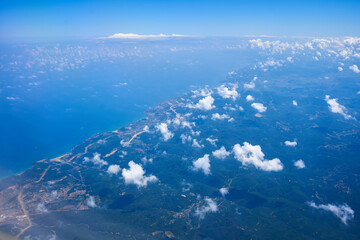 Daytime view from a flying plane at high altitude